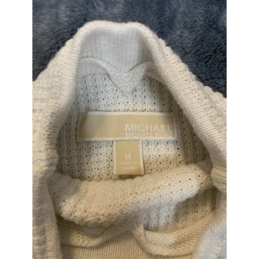 Michael Kors Sweater Women’s Size Medium White Waffle-Knit Cotton Turtleneck